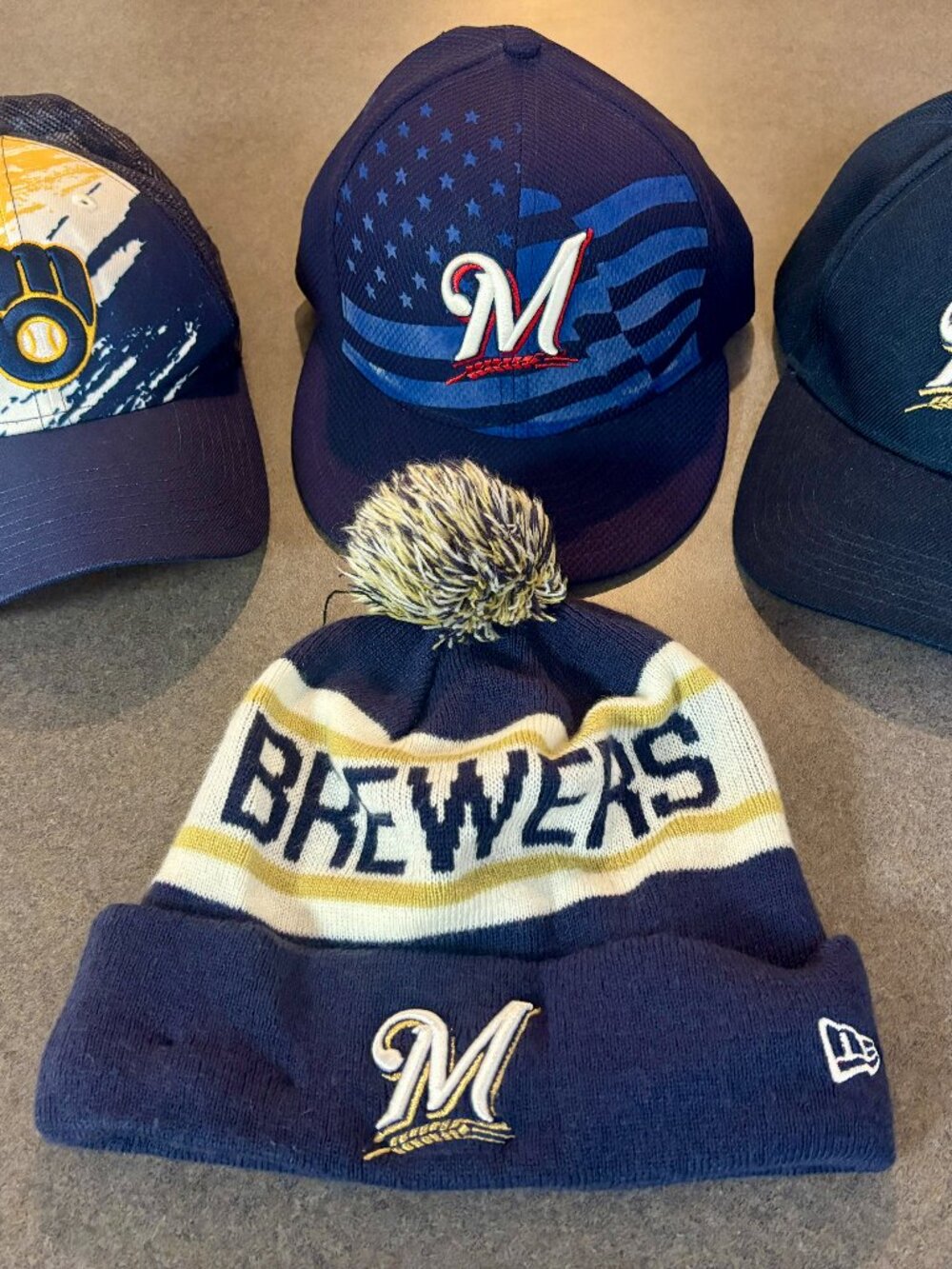 ~~Milwaukee Brewers Hat Lot - 3 M/L Baseball Caps and 1 Stocking Cap  Authentic